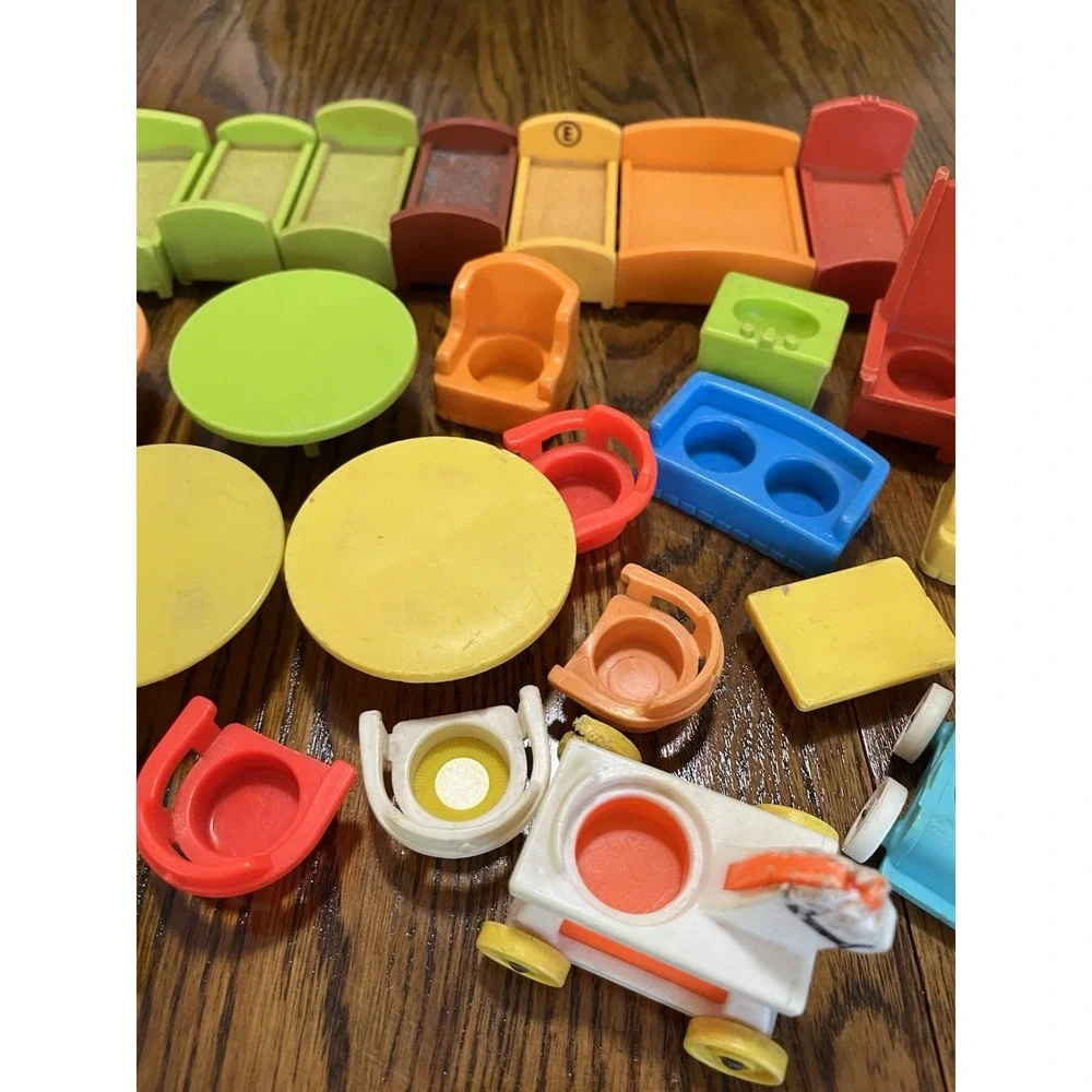 Vintage 1970's Fisher Price Little People Furniture Car Beds Tables Chairs Toys